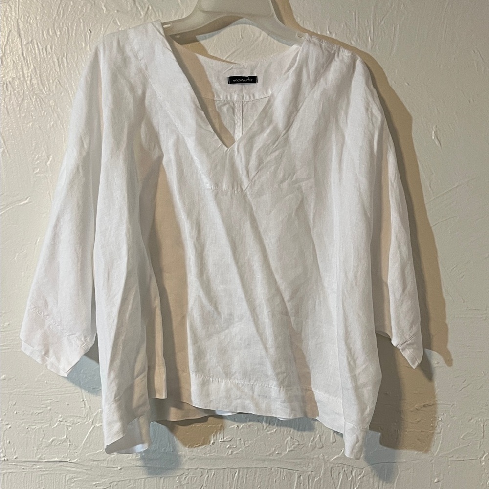 Women's White V-Neck Linen Tunic